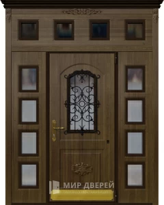 Усиленная парадная дверь с окном и решёткой под корабельную фанеру №2 внешняя - фото